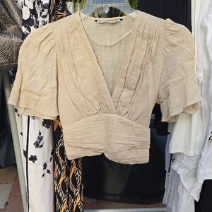 Zara Beige Blouse with Puff Sleeves